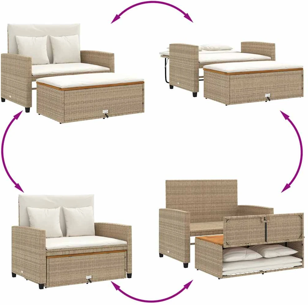 Dvivietė sodo sofa su pagalvėlėmis, smėlio, poliratanas/akacija