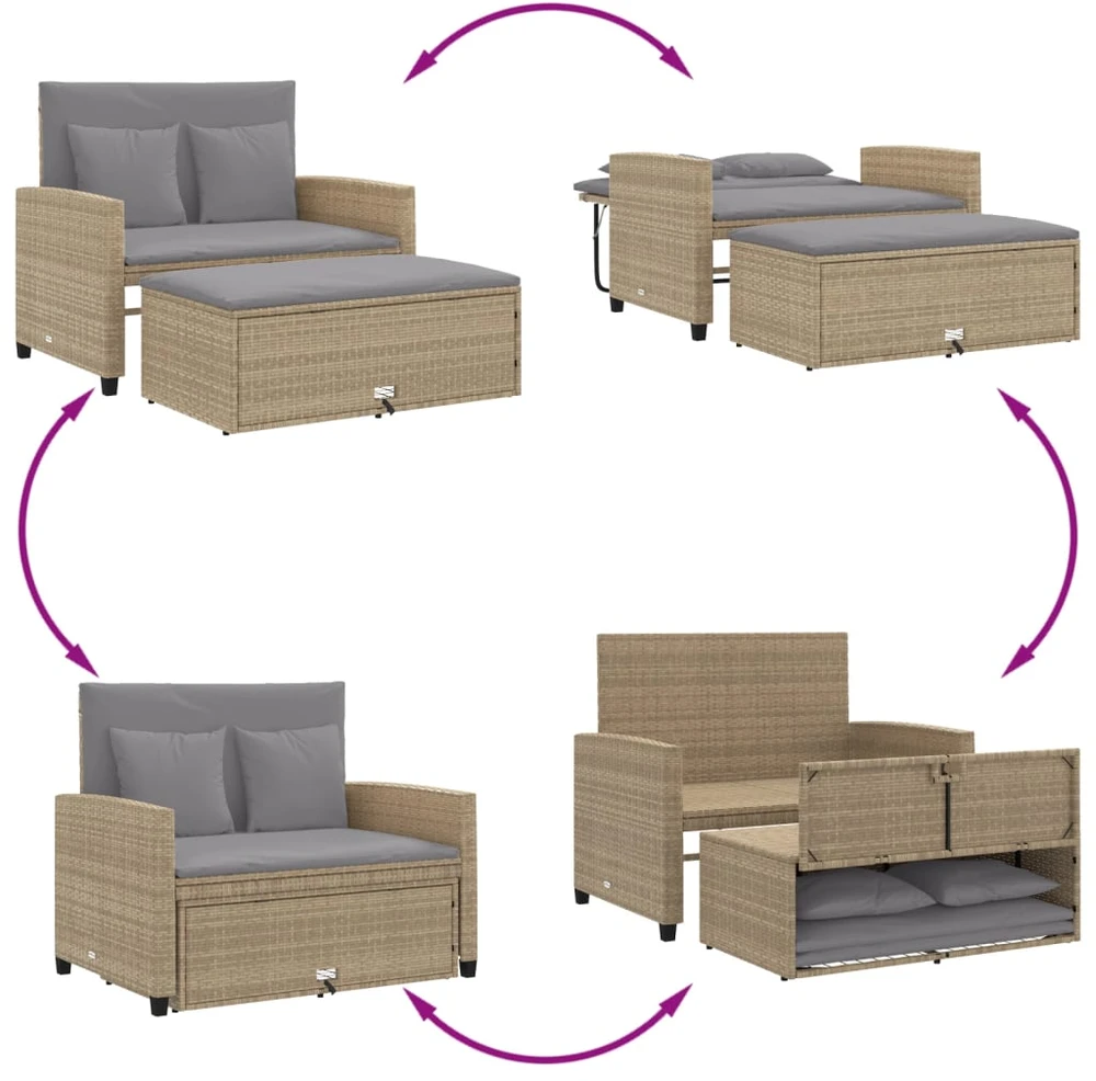 Dvivietė sodo sofa su pagalvėlėmis, smėlio spalvos, poliratanas