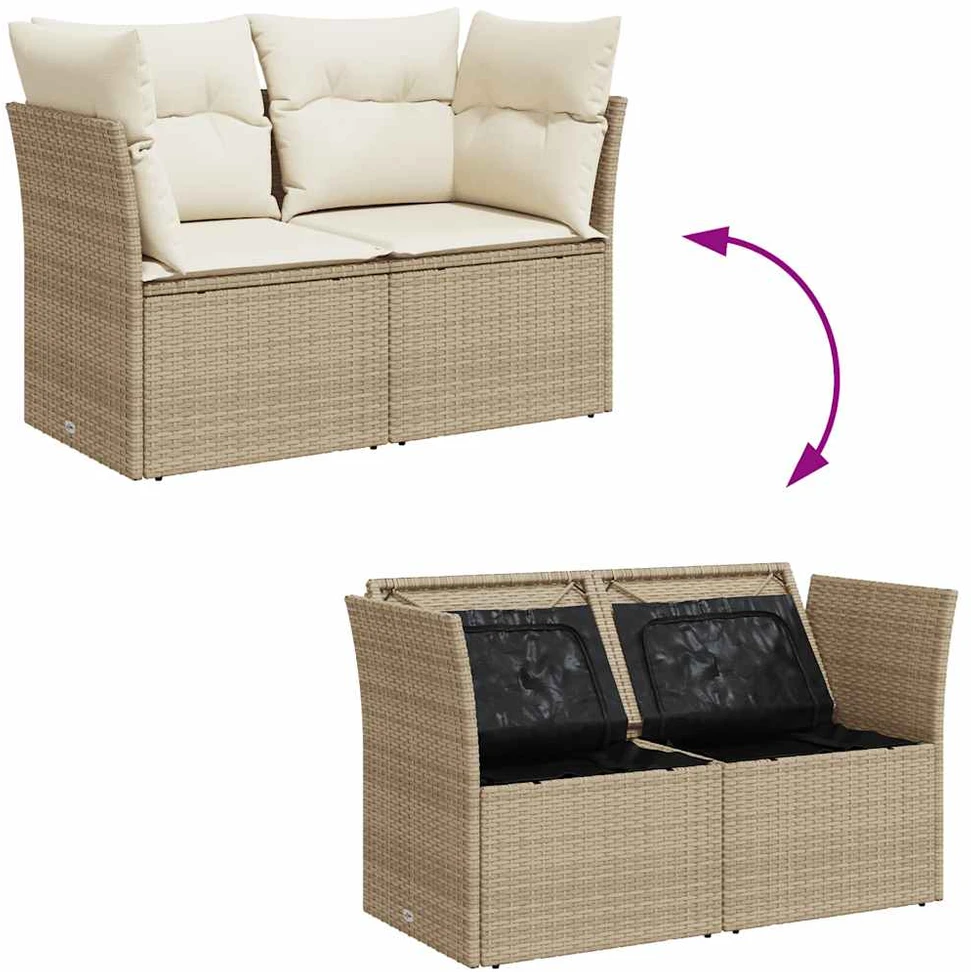 Dvivietė sodo sofa su pagalvėlėmis, smėlio spalvos, poliratanas