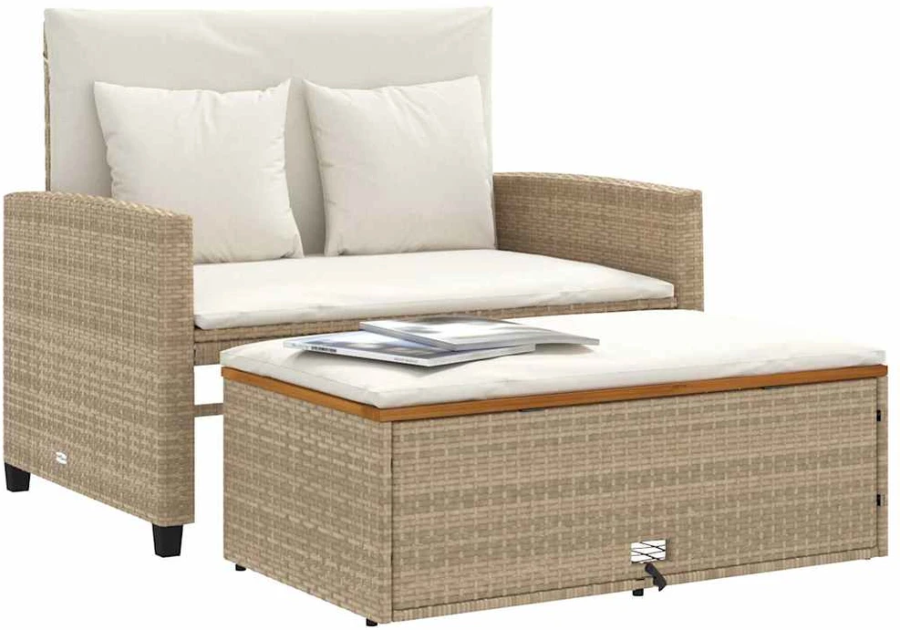 Dvivietė sodo sofa su pagalvėlėmis, smėlio, poliratanas/akacija