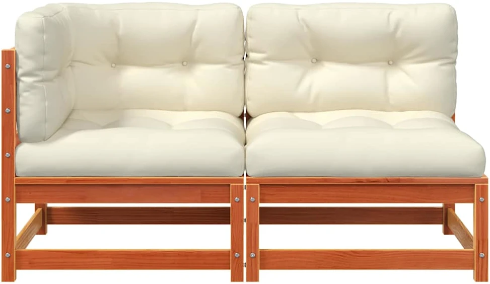 Dvivietė sodo sofa su pagalvėlėmis, vaško ruda, pušies masyvas