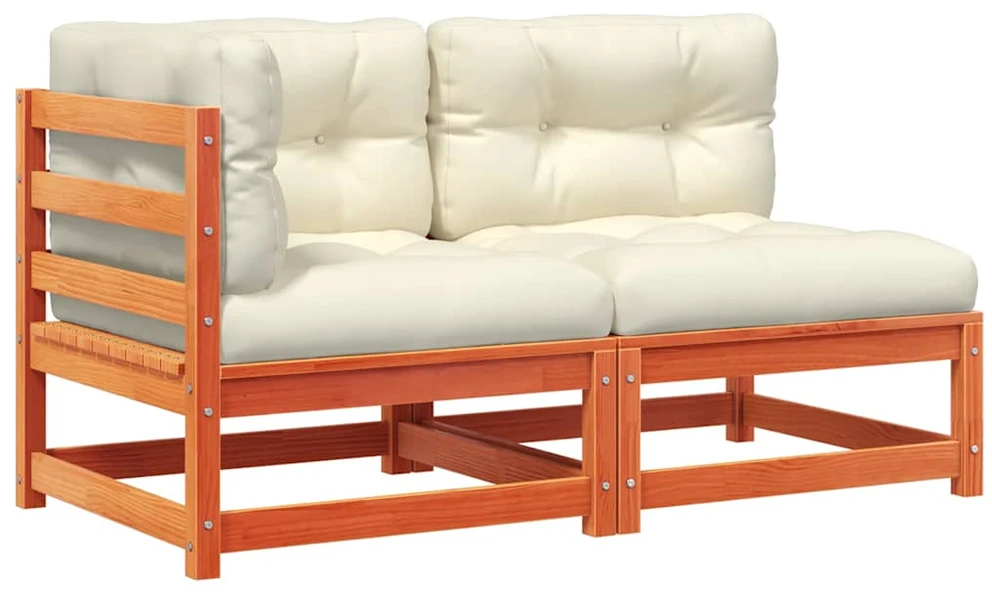 Dvivietė sodo sofa su pagalvėlėmis, vaško ruda, pušies masyvas