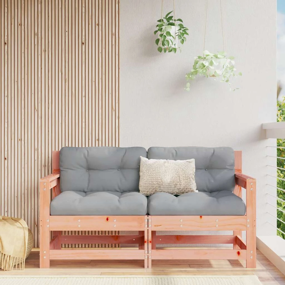 Dvivietė sodo sofa su pilkomis pagalvėlėmis, pušies masyvas
