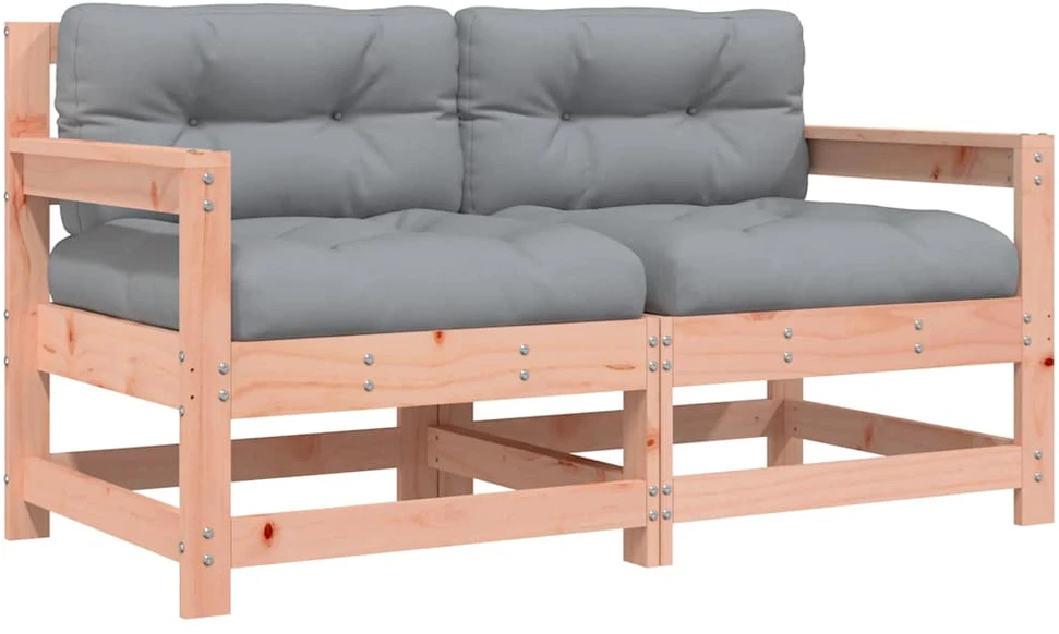 Dvivietė sodo sofa su pilkomis pagalvėlėmis, pušies masyvas