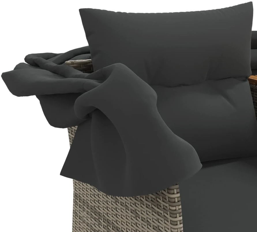 Dvivietė sodo sofa su skliautu/taburetėmis, pilka, poliratanas