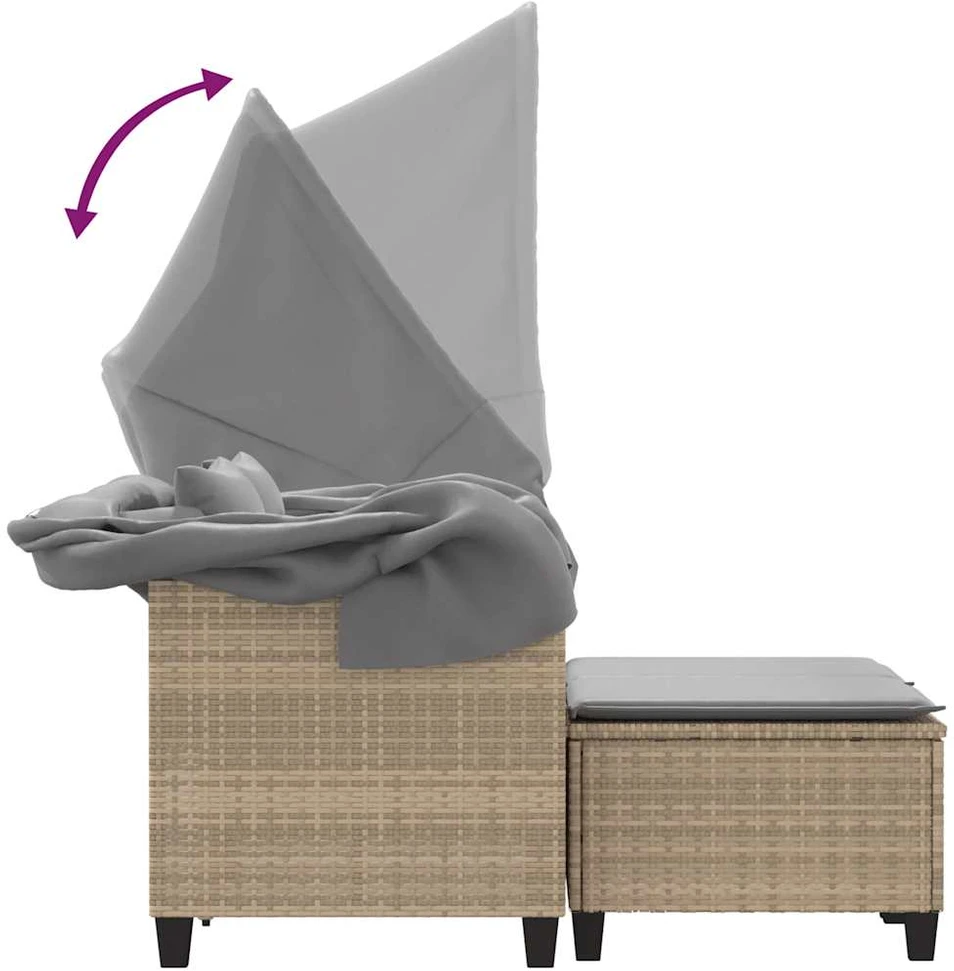 Dvivietė sodo sofa su skliautu/taburetėmis, smėlio, poliratanas
