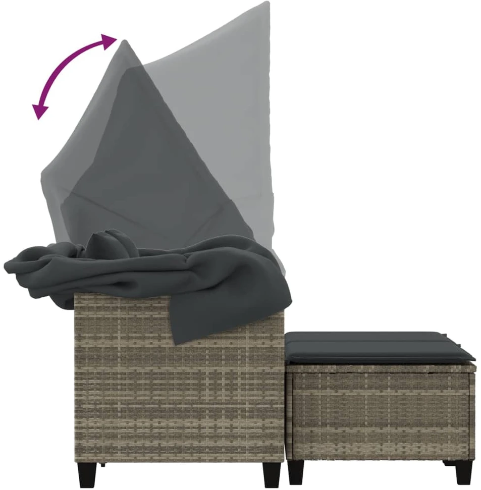 Dvivietė sodo sofa su skliautu/taburetėmis, pilka, poliratanas