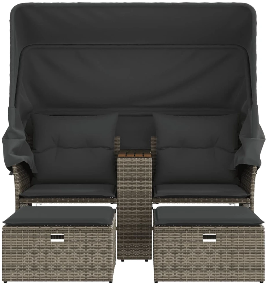 Dvivietė sodo sofa su skliautu/taburetėmis, pilka, poliratanas