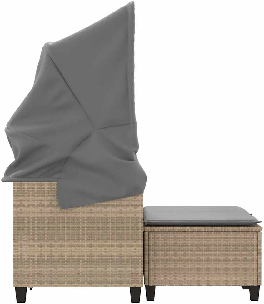 Dvivietė sodo sofa su skliautu/taburetėmis, smėlio, poliratanas