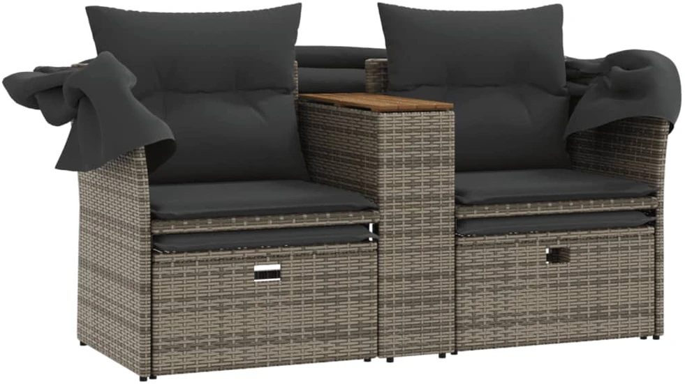 Dvivietė sodo sofa su skliautu/taburetėmis, pilka, poliratanas