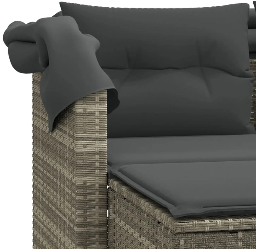 Dvivietė sodo sofa su skliautu/taburetėmis, pilka, poliratanas