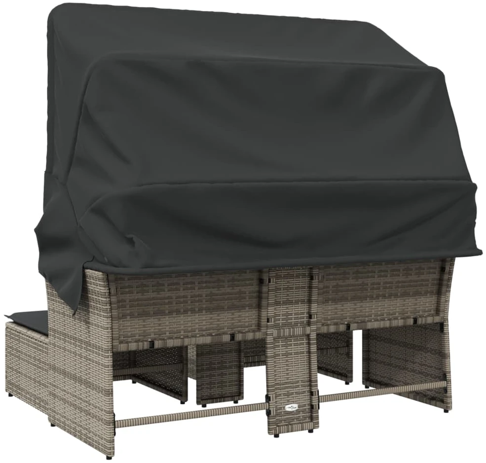 Dvivietė sodo sofa su skliautu/taburetėmis, pilka, poliratanas