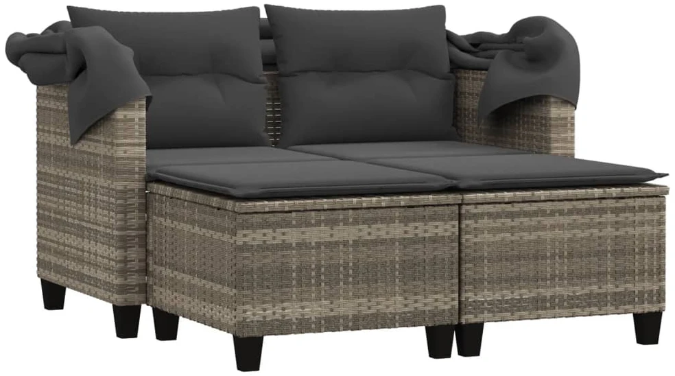 Dvivietė sodo sofa su skliautu/taburetėmis, pilka, poliratanas