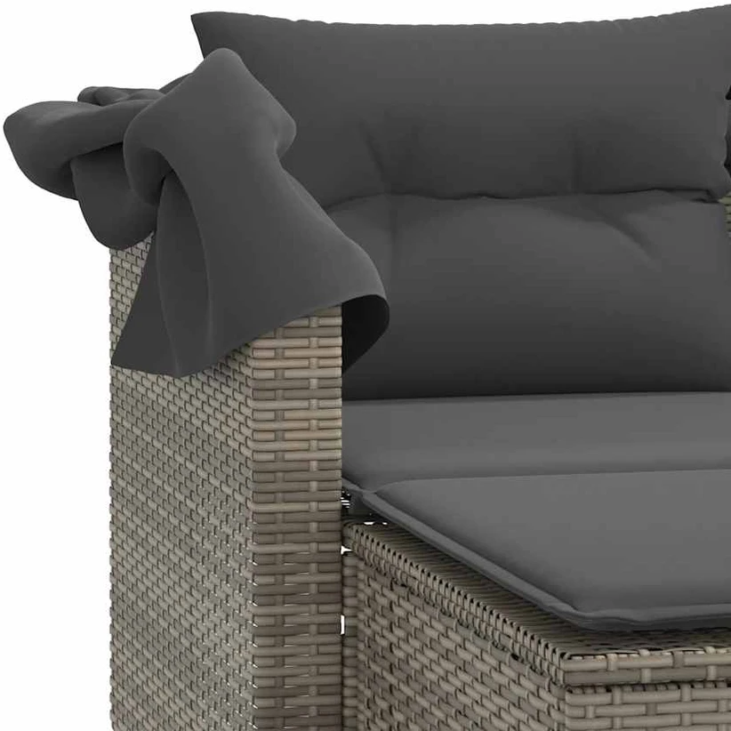 Dvivietė sodo sofa su skliautu/taburetėmis, pilka, poliratanas