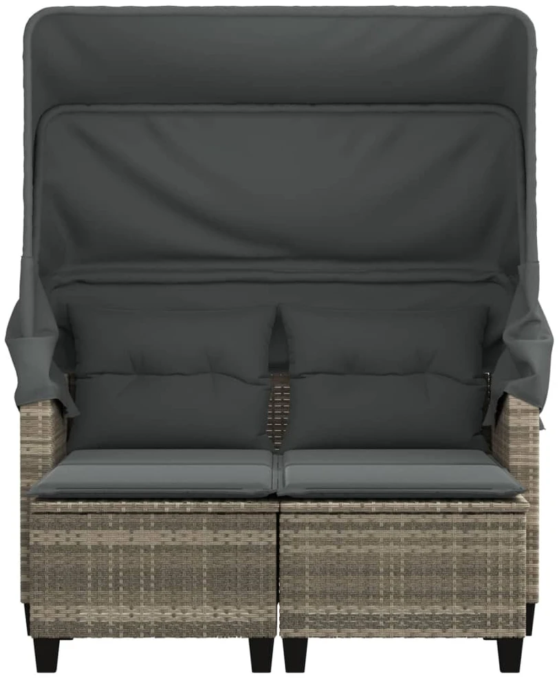 Dvivietė sodo sofa su skliautu/taburetėmis, pilka, poliratanas
