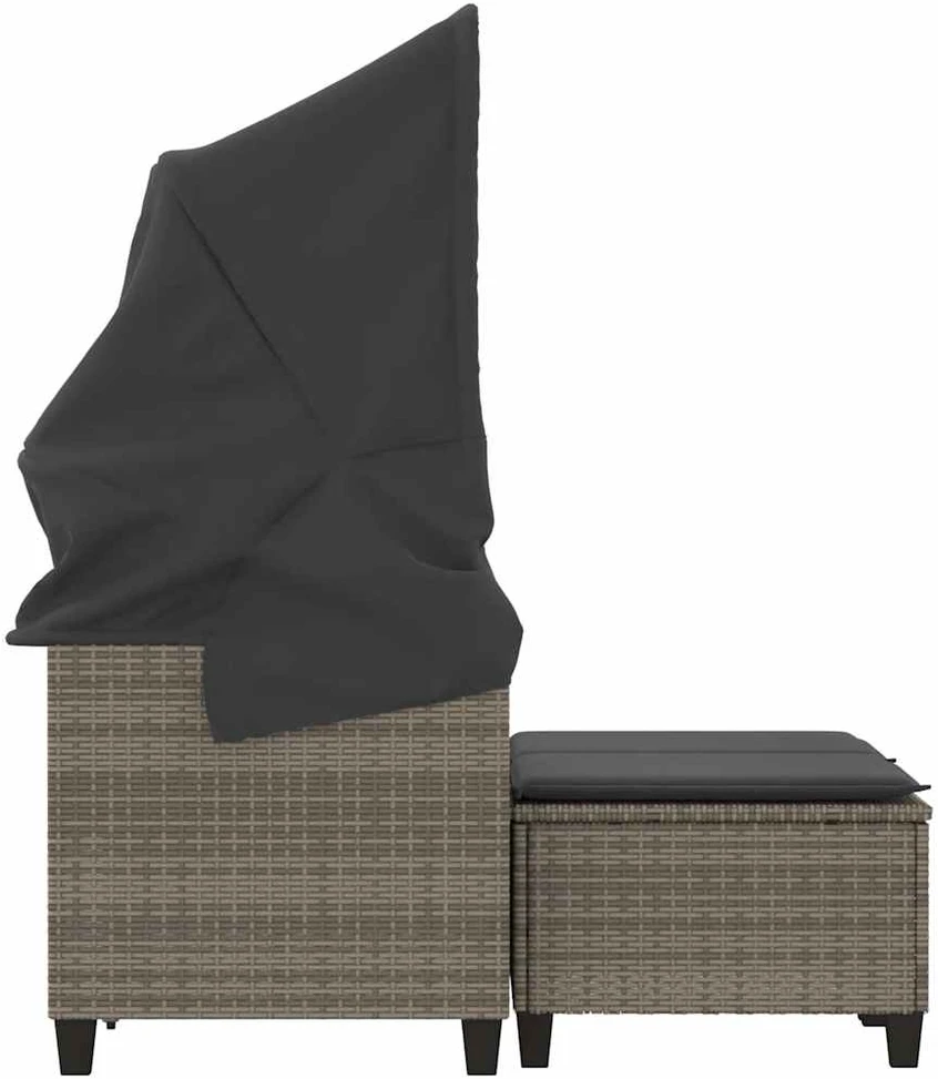 Dvivietė sodo sofa su skliautu/taburetėmis, pilka, poliratanas