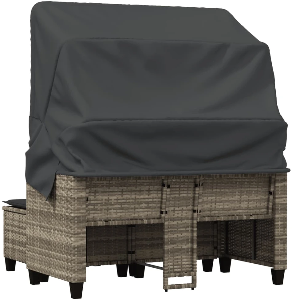 Dvivietė sodo sofa su skliautu/taburetėmis, pilka, poliratanas
