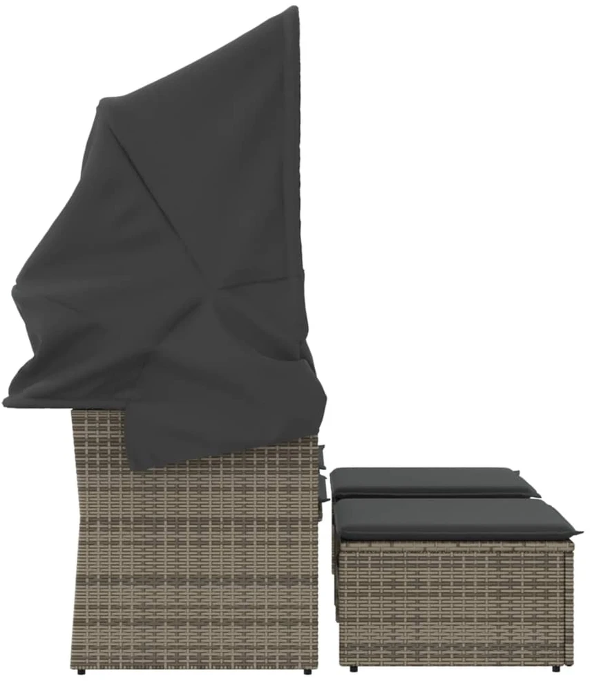 Dvivietė sodo sofa su skliautu/taburetėmis, pilka, poliratanas