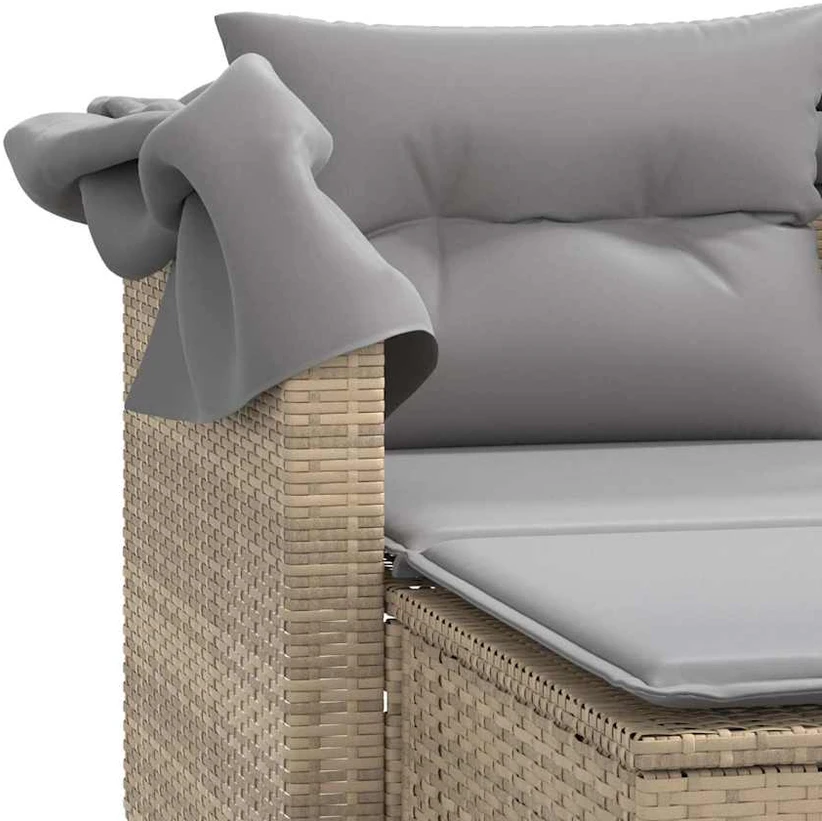 Dvivietė sodo sofa su skliautu/taburetėmis, smėlio, poliratanas