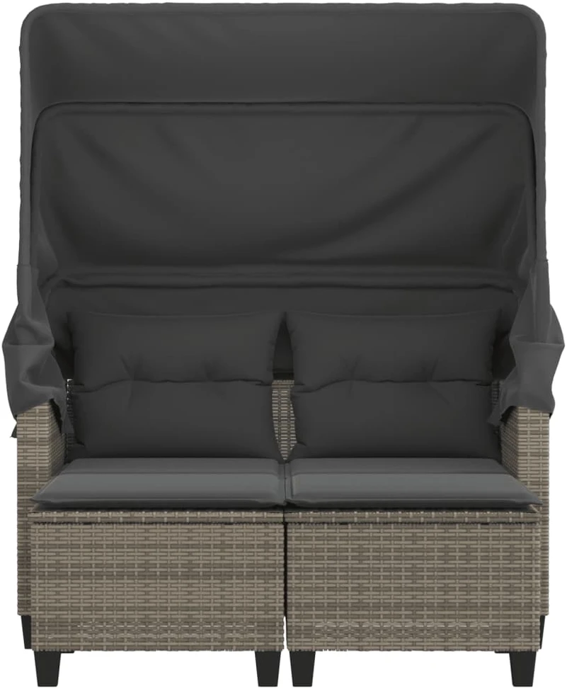 Dvivietė sodo sofa su skliautu/taburetėmis, pilka, poliratanas