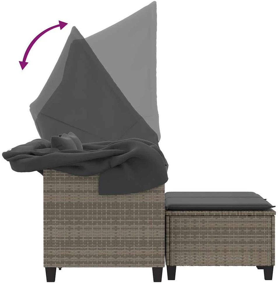 Dvivietė sodo sofa su skliautu/taburetėmis, pilka, poliratanas