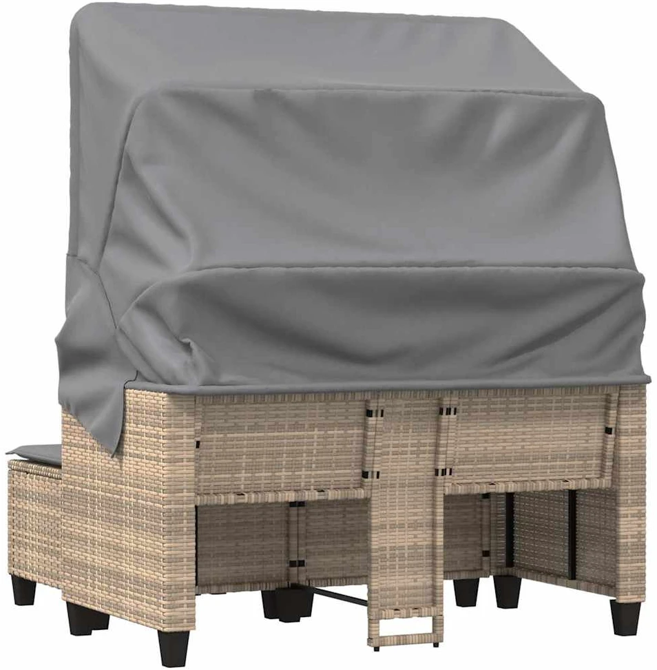 Dvivietė sodo sofa su skliautu/taburetėmis, smėlio, poliratanas