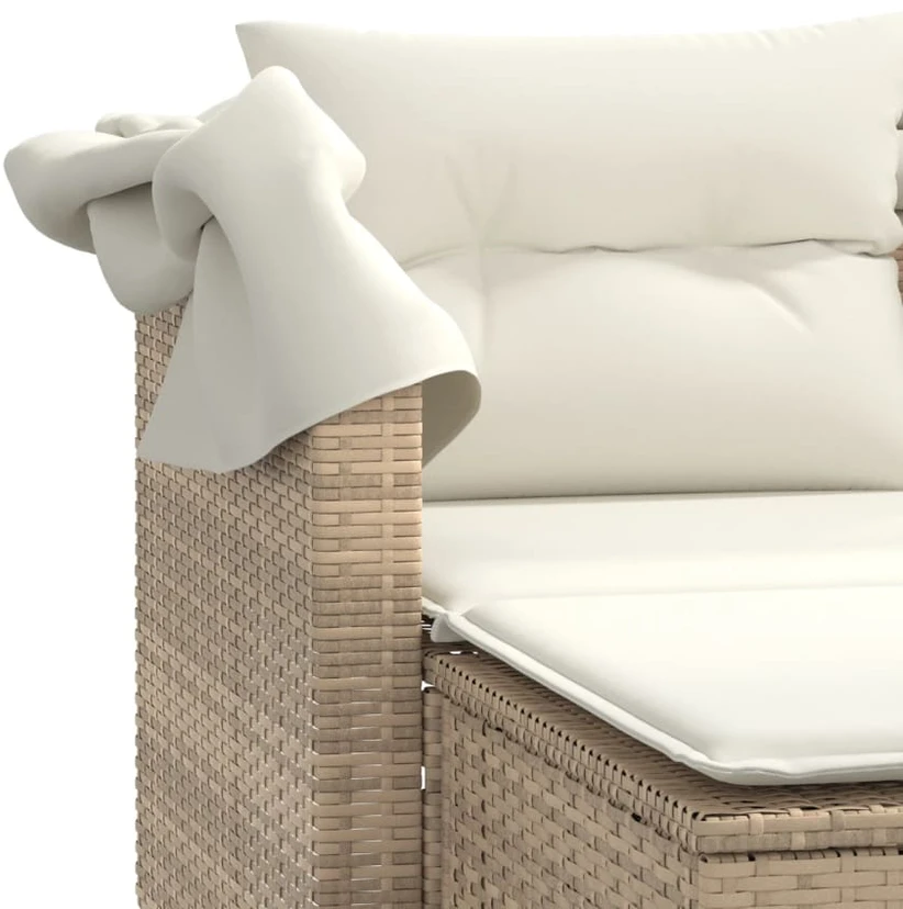 Dvivietė sodo sofa su skliautu/taburetėmis, smėlio, poliratanas