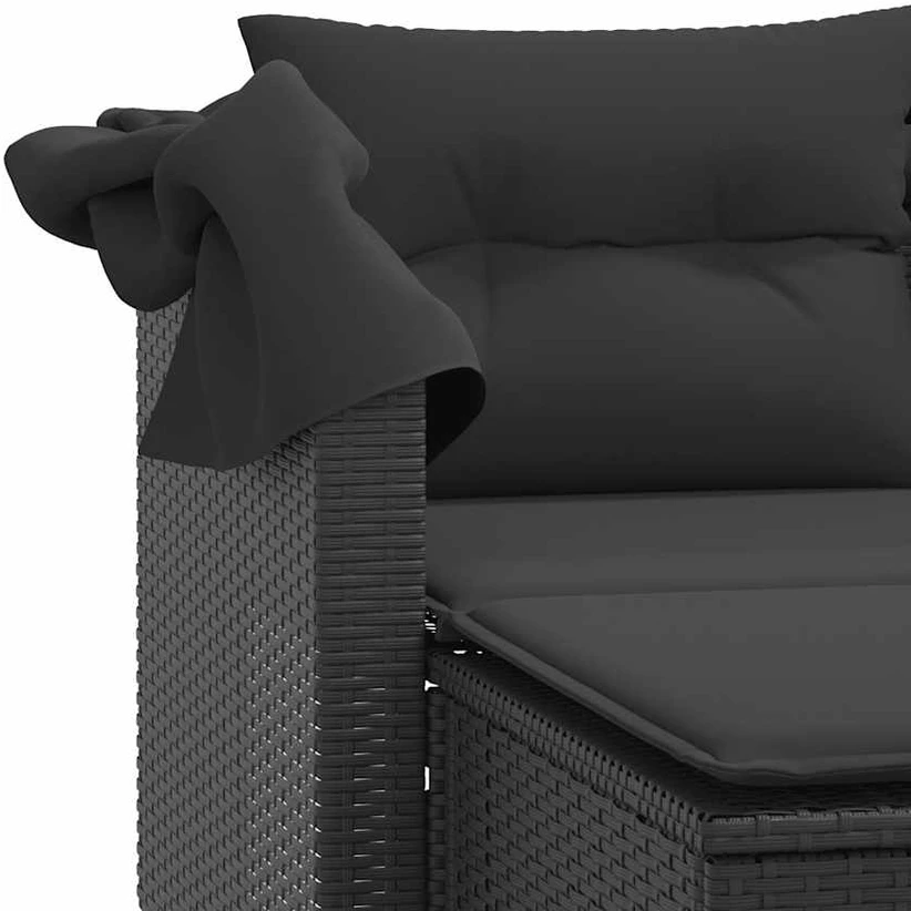 Dvivietė sodo sofa su skliautu/taburetėmis, juoda, poliratanas