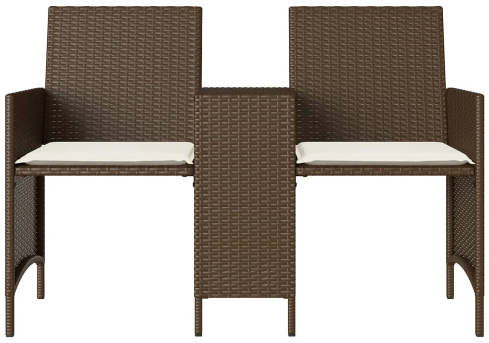 Dvivietė sodo sofa su staliuku/taburetėmis, ruda, poliratanas