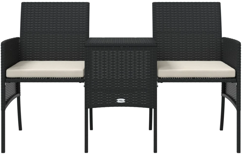 Dvivietė sodo sofa su staliuku/taburetėmis, juoda, poliratanas