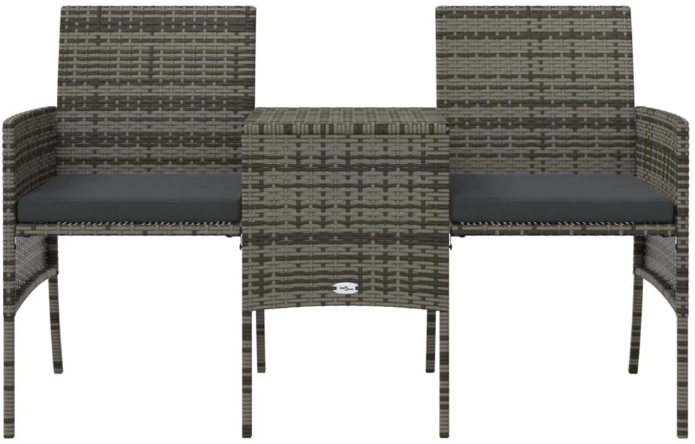 Dvivietė sodo sofa su staliuku/taburetėmis, pilka, poliratanas