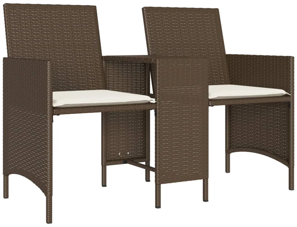 Dvivietė sodo sofa su staliuku/taburetėmis, ruda, poliratanas