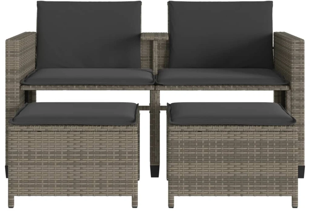 Dvivietė sodo sofa su staliuku/taburetėmis, pilka, poliratanas