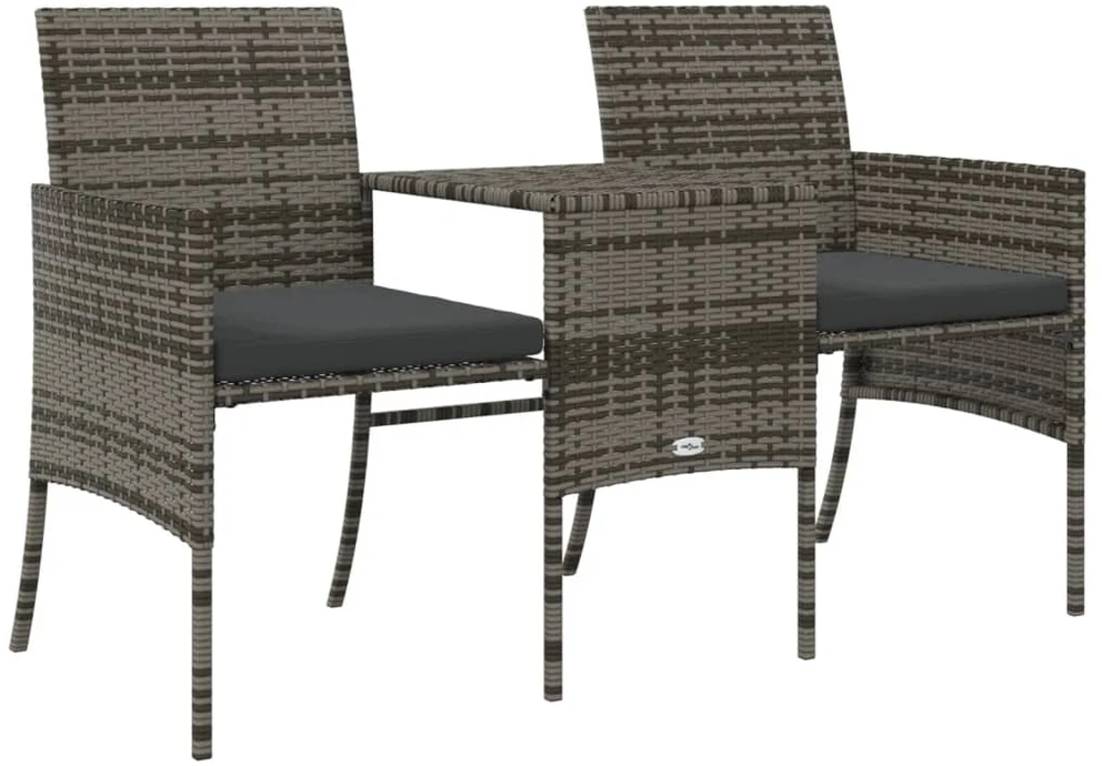 Dvivietė sodo sofa su staliuku/taburetėmis, pilka, poliratanas