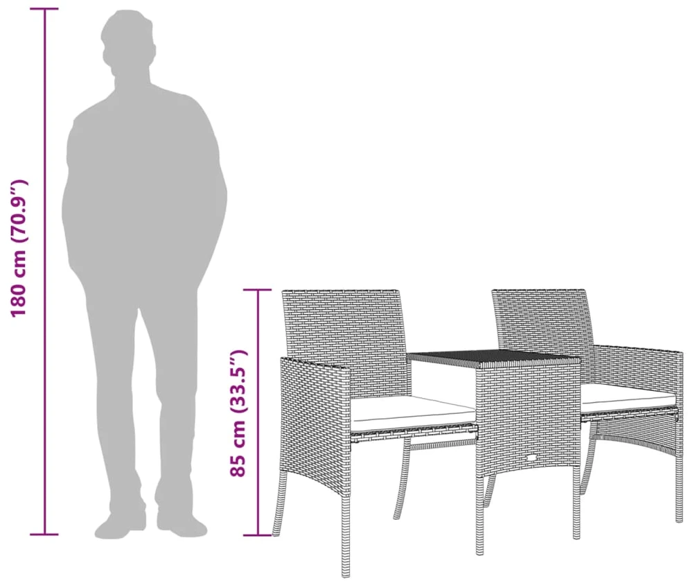 Dvivietė sodo sofa su staliuku/taburetėmis, pilka, poliratanas