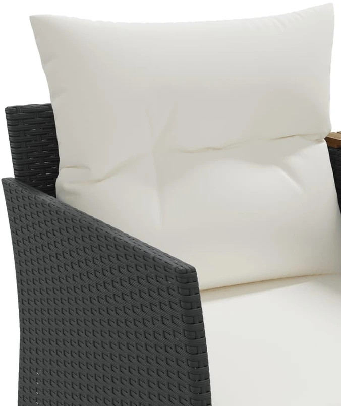 Dvivietė sodo sofa su taburetėmis, juodos spalvos, poliratanas