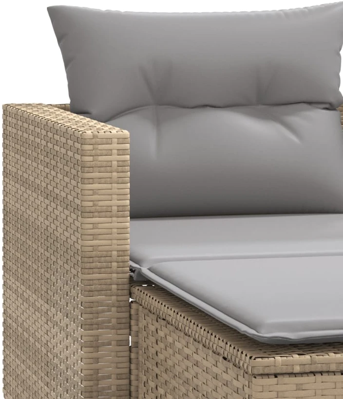 Dvivietė sodo sofa su taburetėmis, smėlio spalvos, poliratanas