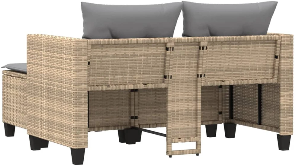 Dvivietė sodo sofa su taburetėmis, smėlio spalvos, poliratanas