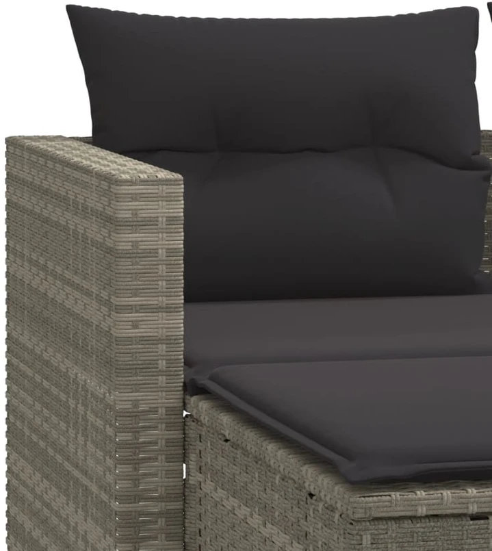 Dvivietė sodo sofa su taburetėmis, šviesiai pilka, poliratanas