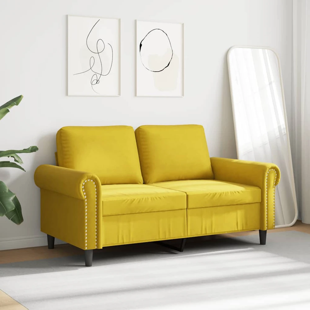 Dvivietė sofa, geltonos spalvos, 120cm, aksomas