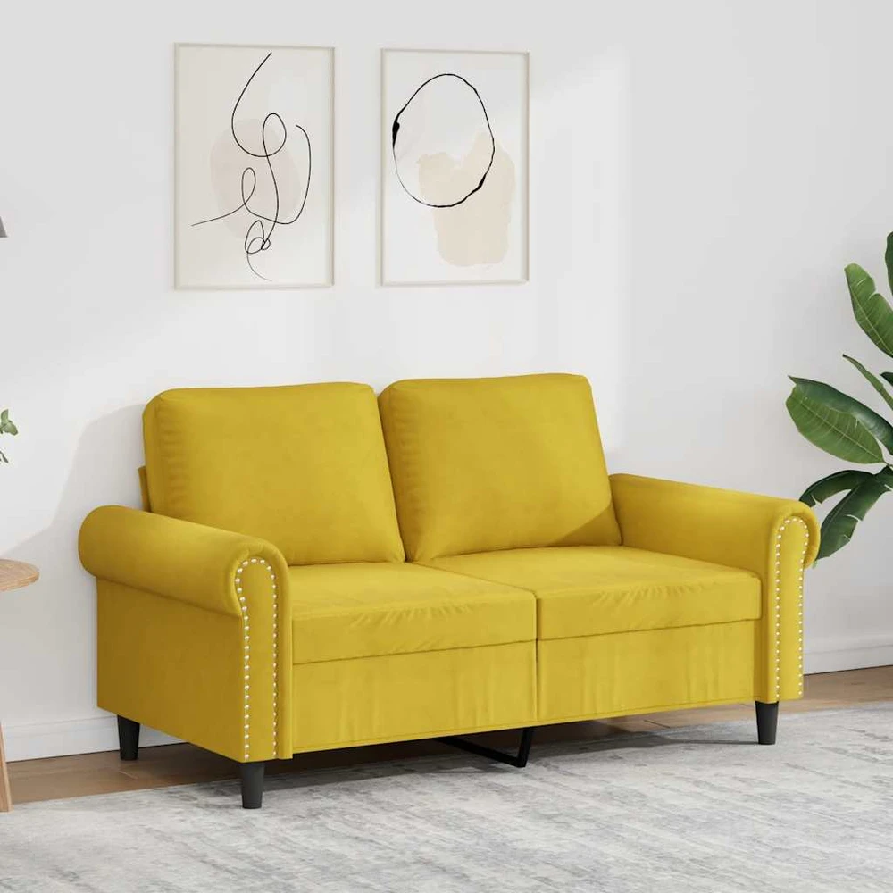 Dvivietė sofa, geltonos spalvos, 120cm, aksomas