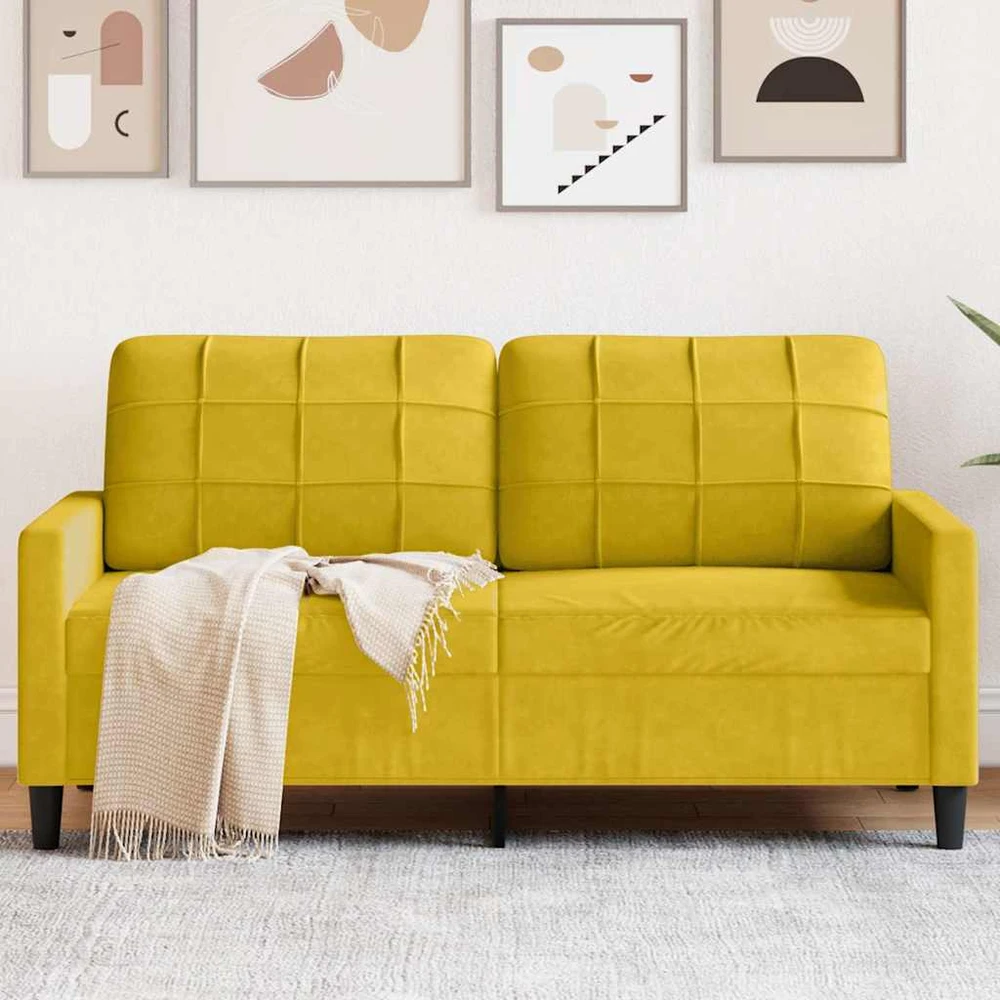Dvivietė sofa, geltonos spalvos, 140cm, aksomas