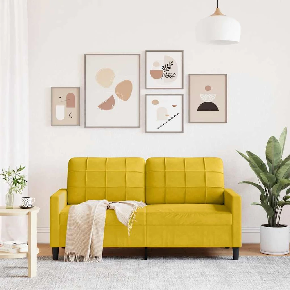 Dvivietė sofa, geltonos spalvos, 140cm, aksomas