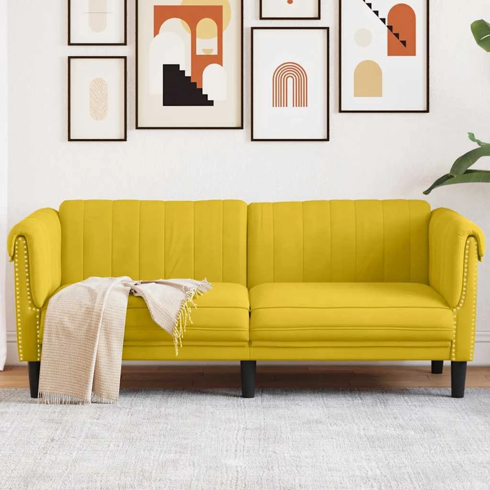 Dvivietė sofa, geltonos spalvos, aksomas