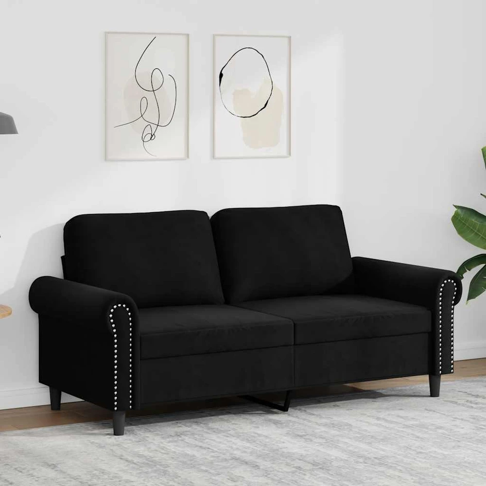 Dvivietė sofa, juodos spalvos, 140cm, aksomas