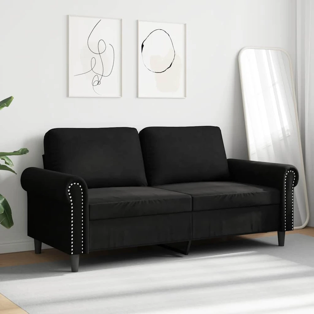 Dvivietė sofa, juodos spalvos, 140cm, aksomas
