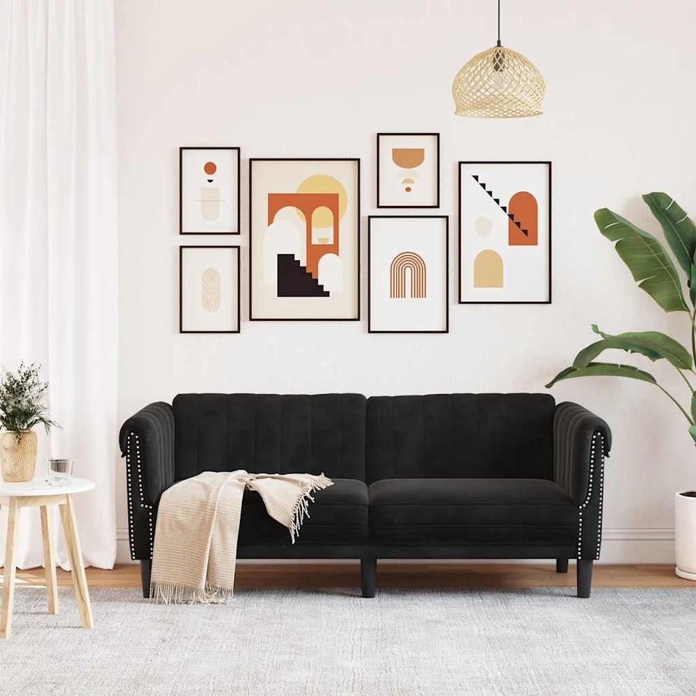 Dvivietė sofa, juodos spalvos, aksomas