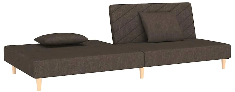 Dvivietė sofa-lova dvejomis pagalvėmis, rudos spalvos, audinys