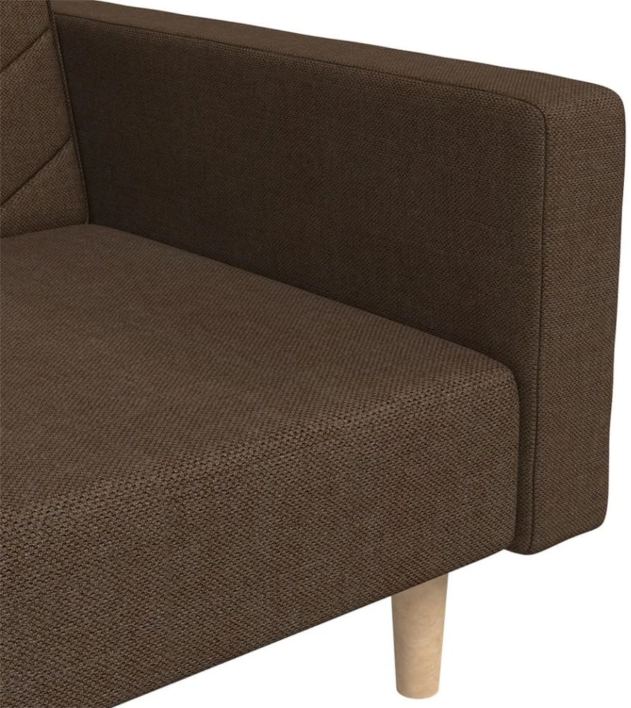 Dvivietė sofa-lova dvejomis pagalvėmis, rudos spalvos, audinys