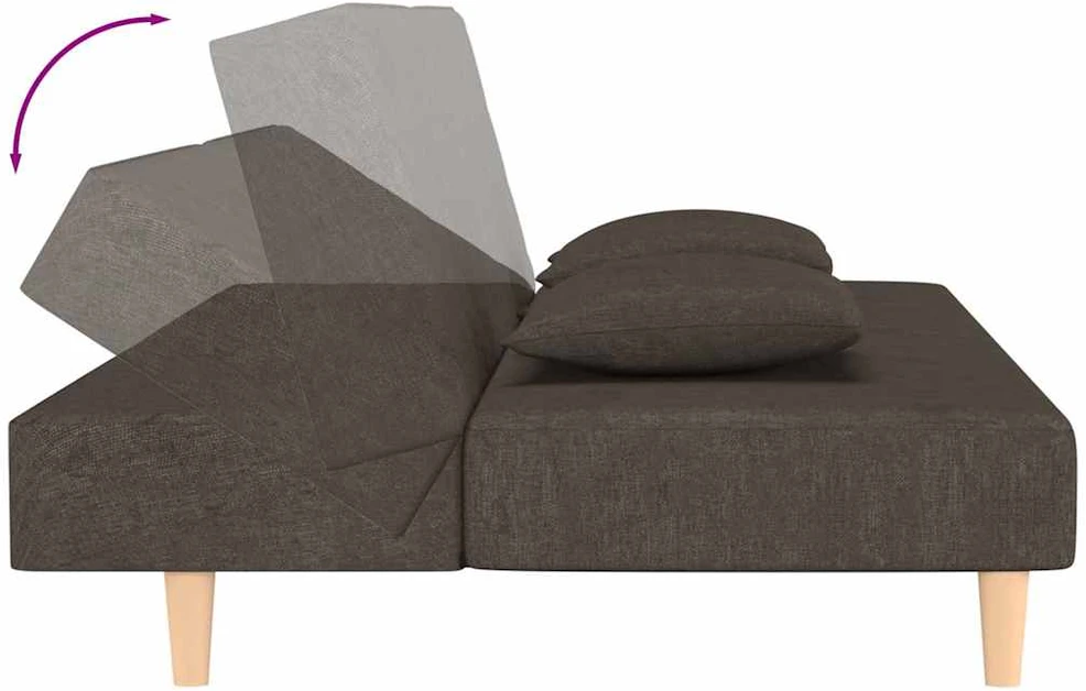 Dvivietė sofa-lova dvejomis pagalvėmis, rudos spalvos, audinys